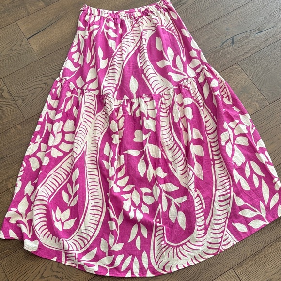 Christian Siriano Pink and Cream Long Wrap Linen Skirt - Picture 5 of 6